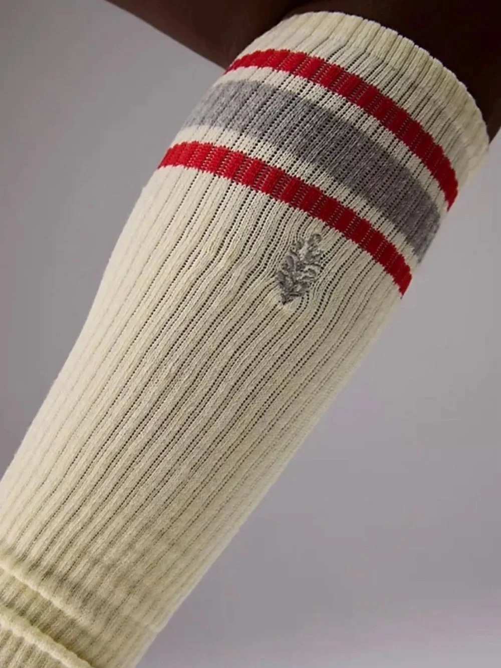 Free People FP Movement Knee High  Logo Stripe Socks in Ivory NWT
